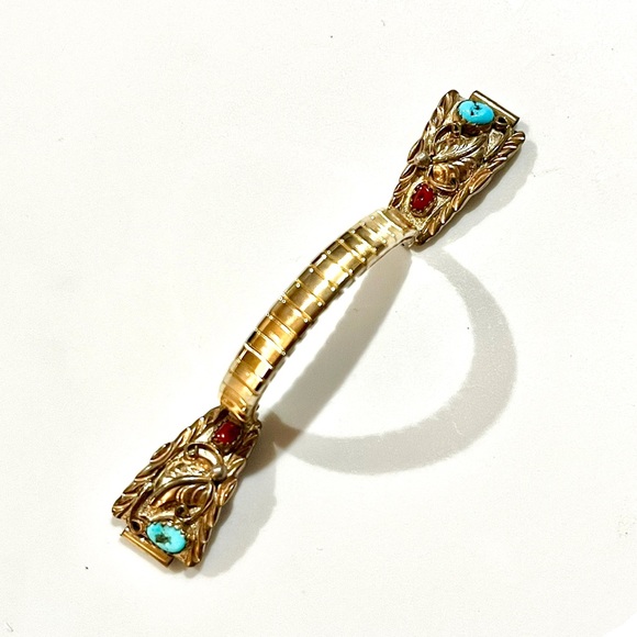 👑🦋🥀 Signed - Billy Slim, Navajo. Vintage 12KT GF Sterling Turquoise Coral Watch - Picture 2 of 12